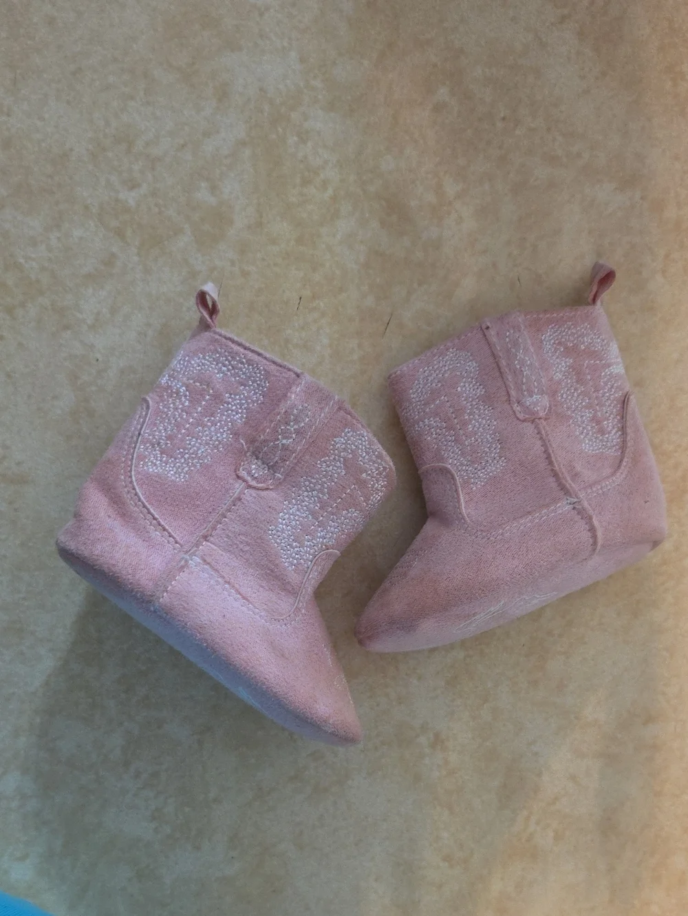 Baby Girl Pink Suede Walker Booties with Embroidered Detail